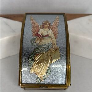 Vintage ENESCO CORP Rectangular Glass Brass Jewelry Trinket Keepsake Box w/ Lid
